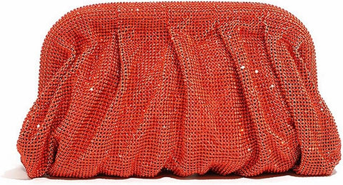 WuDiaoer Women Rhinestone Clutch Purse Diamond Evening Bag Chain Handbag Ladies Dumpling Bag Wedding Party Purse, Orange Red WuDiaoer