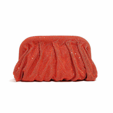 WuDiaoer Women Rhinestone Clutch Purse Diamond Evening Bag Chain Handbag Ladies Dumpling Bag Wedding Party Purse, Orange Red WuDiaoer