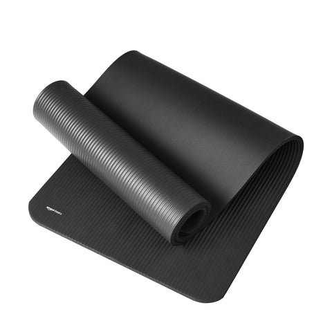 Amazon Basics 1/2 Inch Extra Thick Exercise Yoga Mat with Carrying Strap, Cushioned Support, for Fitness and Gym Workouts, Black Amazon Basics