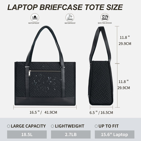 EMPSIGN Laptop Tote bag for women 16 Inch, Stylish Computer Shoulder Tote Bag for Work, Large Capacity Quilted Laptop Briefcase, Waterproof Women Business Office Bag, Quilted Black EMPSIGN