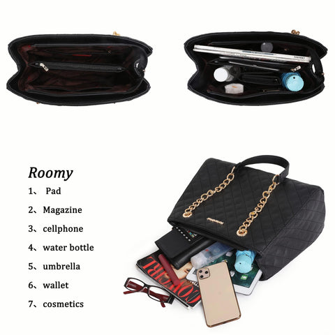 Montana West Tote Bag for Women Quilted Chain Handbags Shoulder Purse Black Gift MWC-040BK Montana West