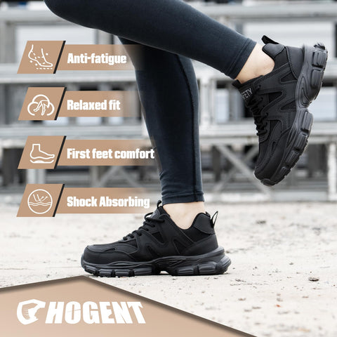 Steel Toe Shoes for Women Men Wide Non Slip Composite Work Sneakers Indestructible Comfortable Safety Tennis Shoes Lightweight Breathable Construction Sneakers Puncture Proof Ergonomic Design Black