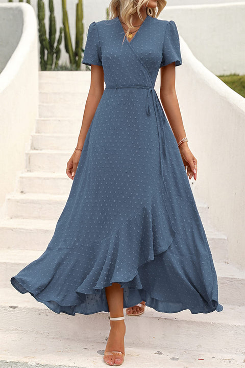 PRETTYGARDEN Women's Summer Wrap Maxi Dress Casual Boho Floral V Neck Short Sleeve Ruffle Hem Split Beach Long Dresses (Z_Blue,X-Large) PRETTYGARDEN