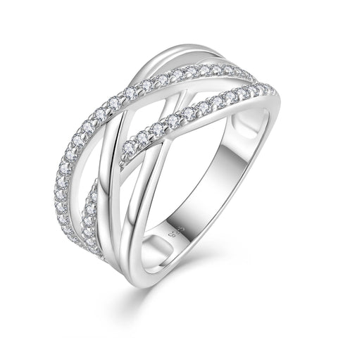 Veshon 925 Sterling Silver Infinity Criss Cross Celtic Knot Ring, 18K White Gold Plated Double X Crossover band Rings Cubic Zirconia CZ Diamond Statement Rings for Women, Size 7 Veshon