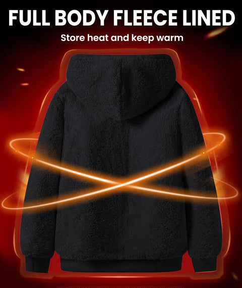 GEEK LIGHTING Hoodies for Men Heavyweight Fleece Sweatshirt - Full Zip Up Thick Sherpa Lined All black L