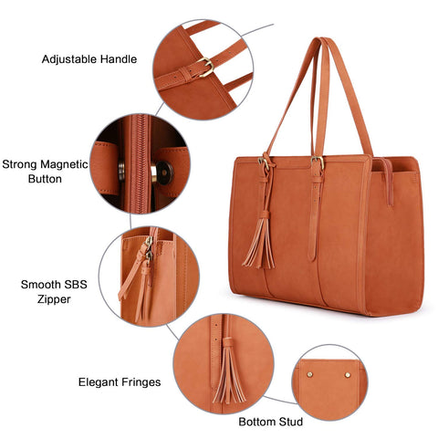 ECOSUSI Laptop Bag For Women 15.6 Inch Work Tote Bags PU Leather Computer Purse For Business Office With 3 Layer Compartments ECOSUSI