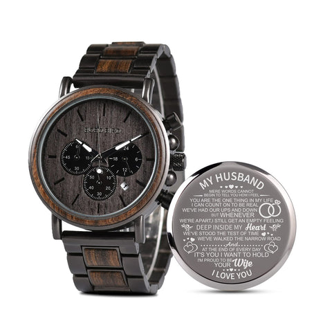 2win Engraved Wooden Watch for Boyfriend My Man Fiancé Husband Customized Personalized Wood Watches for Men Birthday Anniversary Personalized Watch (C-My Husband) 2win