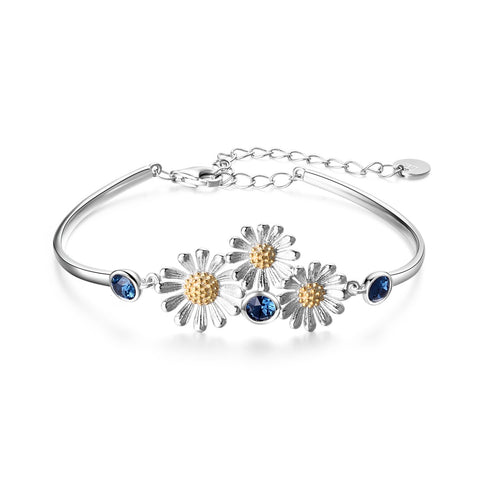YAFEINI Daisy Bracelet 925 Sterling Silver Daisy Flower Bangle Bracelets for Women Jewelry Gifts YAFEINI