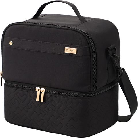 NISHEL Lunch Bag for Women, Insulated Two Separate Compartments Lunch Box with Adjustable Shoulder Strap, Leakproof Lunch Cooler Bag for Work, Black NISHEL