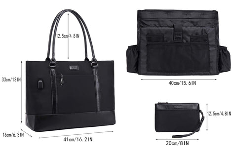 15.6 USB Laptop Tote Bag: Waterproof with 15 Pockets Large Work Bag Teacher Bag Fits 15.6 inch Laptop for women with Purse ITSCOSY