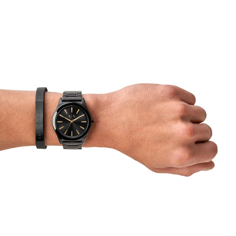 A｜X ARMANI EXCHANGE Men's Black Stainless Steel Watch & Bracelet Gift Set (Model: AX7102) A｜X ARMANI EXCHANGE