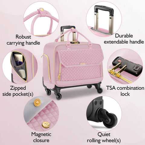 Arcoyard Rolling Laptop Bag, Briefcase for Women and Men with 4 Spinner Wheels and Handle, Roller Computer Bag for Work Travel Carry On, TSA Friendly Design, Pink Arcoyard