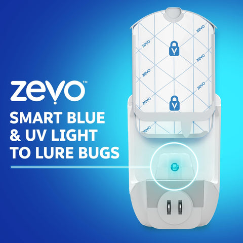 Zevo 2 Flying Insect Traps & 2 Cartridges - Plug In Fly Trap & Indoor Bug Catcher for Gnats, House & Fruit Flies - Mess-Free - Use in Any Room - Uses Blue & UV Light (2 Plug In Devices & 2 Cartridges) ZEVO