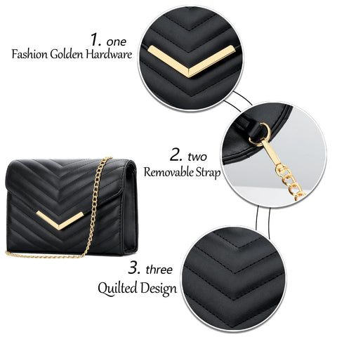 KKXIU Women Formal Vegan Leather Evening Envelope Clutch Purses and Handbags for Party Wedding Prom Bridal (A-Black) KKXIU
