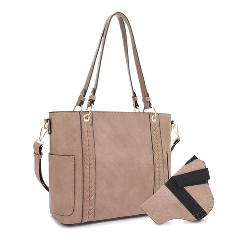 JESSIE & JAMES | Austin Whipstitching Concealed Carry Tote Bag with Lock and Key, TTop Handle CCW Purse Taupe JESSIE & JAMES