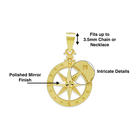 Charm America - Gold Petite Compass Charm - 10 Karat Solid Gold -Compass Jewelry