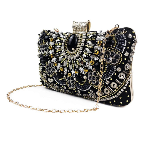 Womens Evening Clutch Bag Designer Evening Handbag Hand Bag,Lady Party Wedding Clutch Purse (Black-Beaded) zebrum