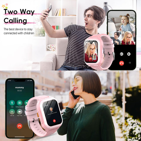 Wonlex 4G GPS Smartwatch for Kids, 1.78" AMOLED Touchscreen Phone Watch with SIM Card, Video Calls, Voice Chat, SOS, Camera, Music, Pedometer, Game, Birthday Gift for Girls Boys Ages 8-15(Pink)