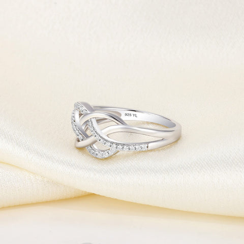 YL Celtic Knot Rings 925 Sterling Silver Twisted Knot Ring 18k White Gold Plated Cubic Zirconia Infinity Statement Rings-size5 YL