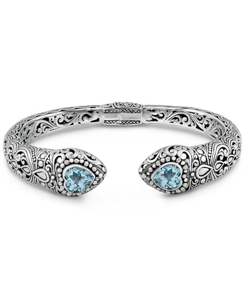 DEVATA Sterling Silver 925 with Blue Topaz Bali Filigree Cuff Bracelet DHK3215ASSBT (Size M) DEVATA