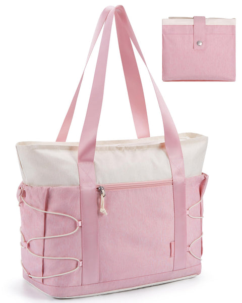 BAGSMART Tote Bag for Women, Foldable Tote Bag With Zipper Large Handbags Shoulder Bag Commuter bag for Travel/Work/Sport, Pink BAGSMART