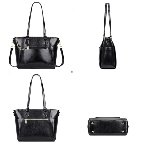 Over Earth Leather Tote Bags for Women Ladies Fashion Shoulder Bag Handbag and Purse (O195E Black) Over Earth
