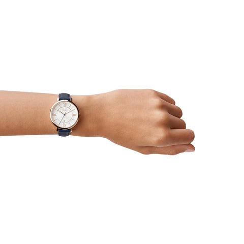 Fossil Women's Jacqueline Quartz Stainless Steel and Leather Watch, Color: Rose Gold, Navy (Model: ES3843) Fossil
