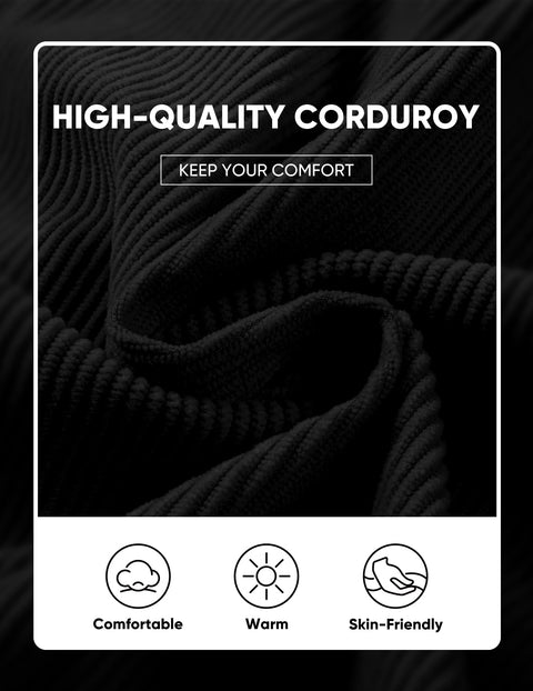 JMIERR Mens Sweatshirt Casual Long Sleeve Quarter Button Collared Pullover Shirts Fall Corduroy Sweaters with Pockets, L, Black