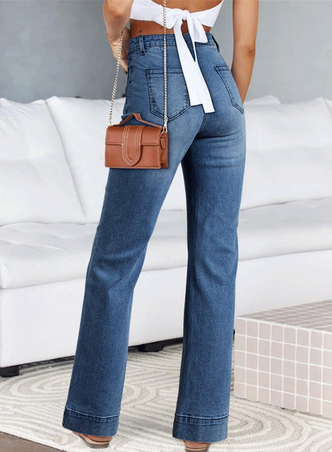 Astylish Straight Leg Jeans for Women High Waisted Loose Denim Pants Casual Baggy Jean Trousers with Patch Pockets Size 8 Dusk Blue