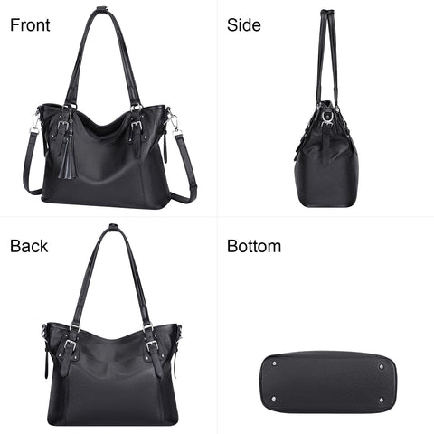 Over Earth Womens shoulder bags Leather Tote Crossbody Purse Soft Genuine Leather Handbags(O104E-3G Black) Over Earth