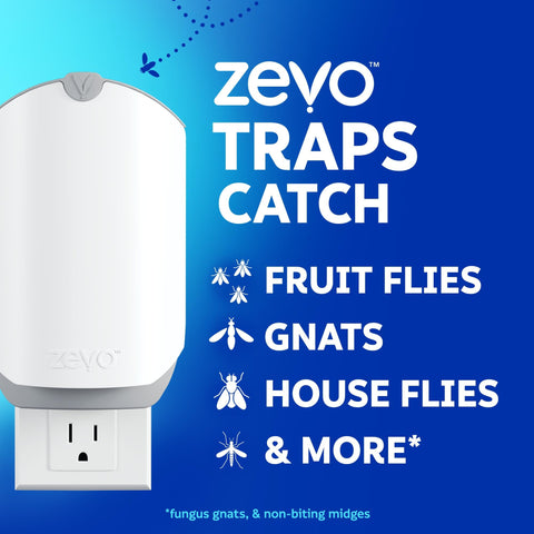 Zevo 2 Flying Insect Traps & 2 Cartridges - Plug In Fly Trap & Indoor Bug Catcher for Gnats, House & Fruit Flies - Mess-Free - Use in Any Room - Uses Blue & UV Light (2 Plug In Devices & 2 Cartridges) ZEVO