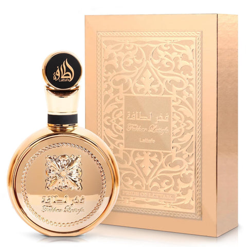 Lattafa Fakhar Gold Extrait Eau de Perfume Spray, 3.4 Ounce and Khamrah Eau de Parfum Spray, 3.4 Ounce Fragrance Bundle for Women and Men Lattafa