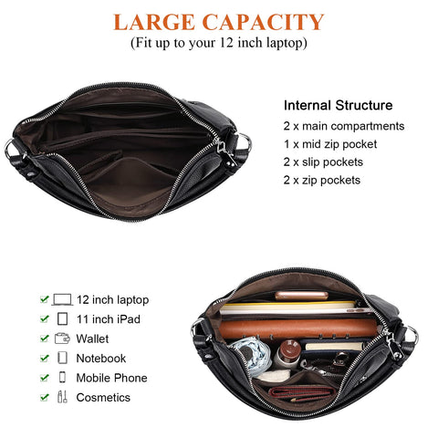 Over Earth Genuine Leather Purses and Handbags for Women Hobo Shoulder Bag Ladies Crossbody Bags Medium(O150E UG Black) Over Earth