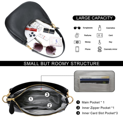 KKXIU Shoulder Bag for Women Small Purse Cute Clutch Hobo Handbag Trendy Crescent Bag-Black