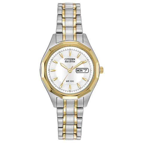 Citizen Women's Eco-Drive Dress Classic Watch in Two-tone Stainless Steel, White Dial (Model: EW3144-51A) Citizen