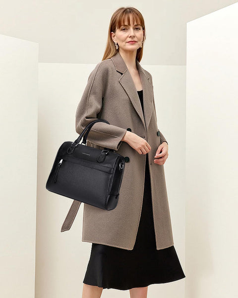 Over Earth Genuine Leather Satchel Top-Handle Handbags for Women Ladies Crossbody Bag(O207E Black) Over Earth
