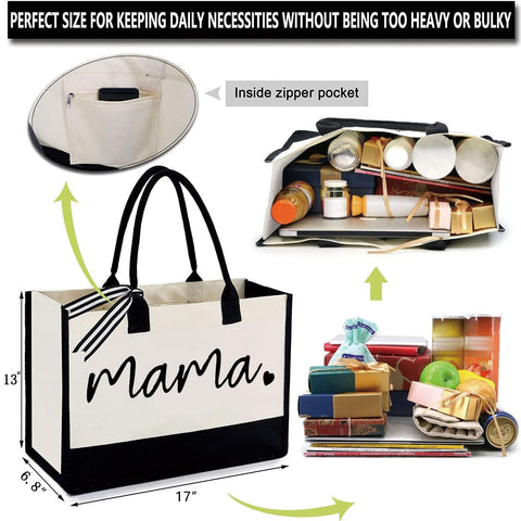 CXCC Mom Mama Bag Mother Personalized Gifts for Mother's Day, Mama Tote Bag for Shopping, Beach, Travel CXCC