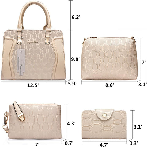 Soperwillton Women's Fashion Handbags Tote Bags Shoulder Bag Top Handle Satchel Purse Set 4pcs Soperwillton