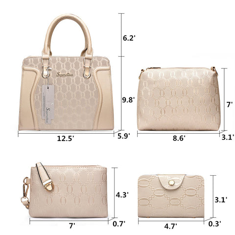 Soperwillton Women's Fashion Handbags Tote Bags Shoulder Bag Top Handle Satchel Purse Set 4pcs Soperwillton