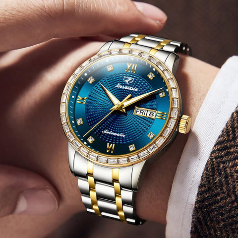OLEVS Automatic Men's Watch Self-Winding Silver Gold Mechanical Business Luxury Formal Watch Stainless Steel Waterproof Luminous Date OLEVS