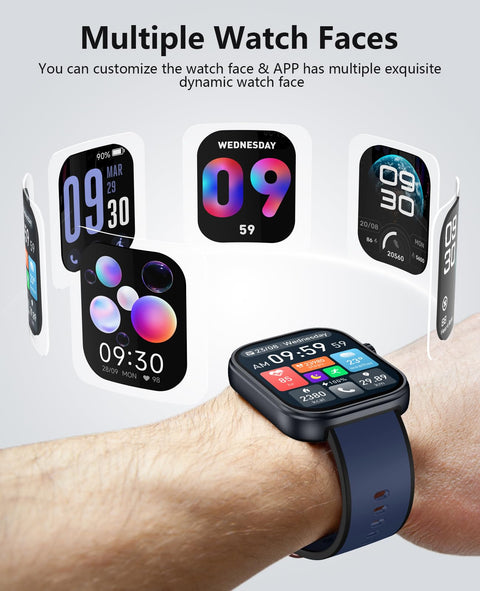 Smart Watch, AI Running Plan, PPG Blood Pressure Monitor, 3ATM Waterproof Fitness Tracker, 1.99" AMOLED Display, Heart Rate Blood Oxygen Sleep, Smartwatch for Men Compatible with Android and iOS Blue SOUYIE