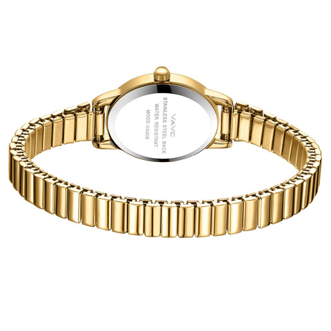 VAVC Small Gold Watches for Women,Analog Womens Watch with Stainless Steel Expansion Band,Oval Case Roman Dial,Water Resistant（5.91in-6.7in）