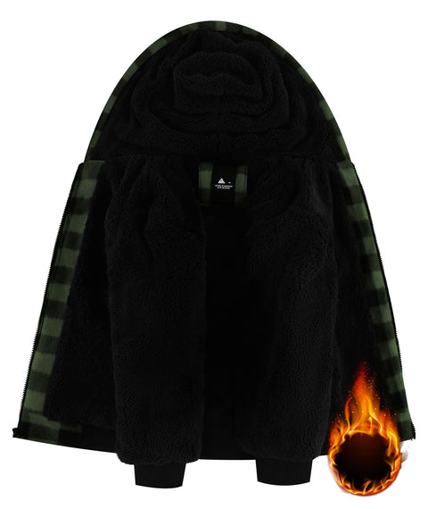 GEEK LIGHTING Boys Flannel Jacket Sherpa Lined Hoodies Zip Up Fleece Plaid Shirt Jackets Winter Outdoor Coat Warm