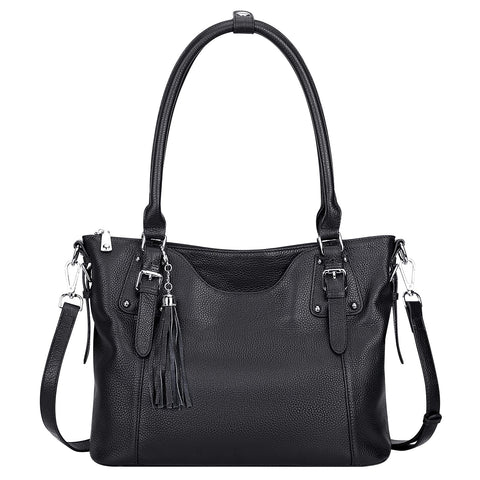 Over Earth Womens shoulder bags Leather Tote Crossbody Purse Soft Genuine Leather Handbags(O104E-3G Black) Over Earth