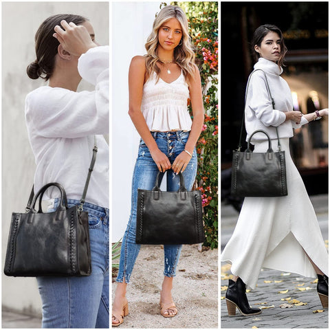 Genuine Leather Handbags Purses for Women Tote Crossbody Top Handle Bag Leather Satchel Handbag for Women Ladies Black Zhuoliang