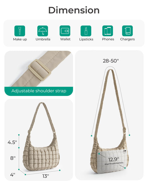 BAGSMART Crossbody Bag for Women, Quilted Puffy Hobo Purse Soft Fluffy Cute Shoulder Handbag for Daily Use, Small/Large