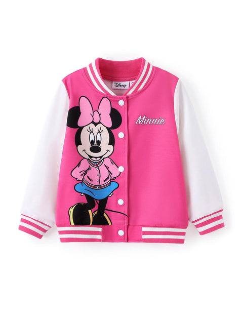 Disney Minnie Mouse Toddler Girls Varsity Bomber Letterman Baseball Jacket Letter Print Lightweight Sweatshirt Button up Clothes Color Block Coat 4-5T