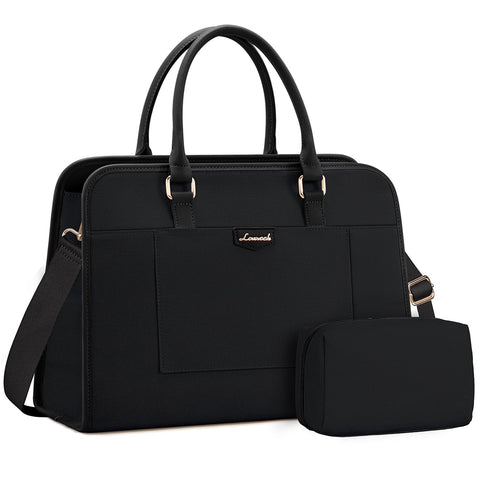 LOVEVOOK Laptop Bag for Women Tote Bag Large Capacity Work Bags Computer Bag Briefcase Lightweight Handbag Canvas Shoulder Bag for Office College Casual 15.6 Inch-black LOVEVOOK