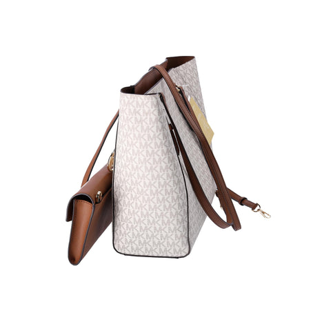 Michael Kors Charlotte Large Leather 3-in-1 Tote Crossbody Handbag Vanilla MK Michael Kors