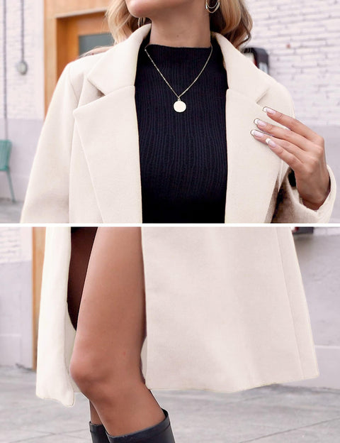 Hooever Women's Winter Wool Coat Casual Notch Lapel Single-Breasted Peacoat(beige-M01)